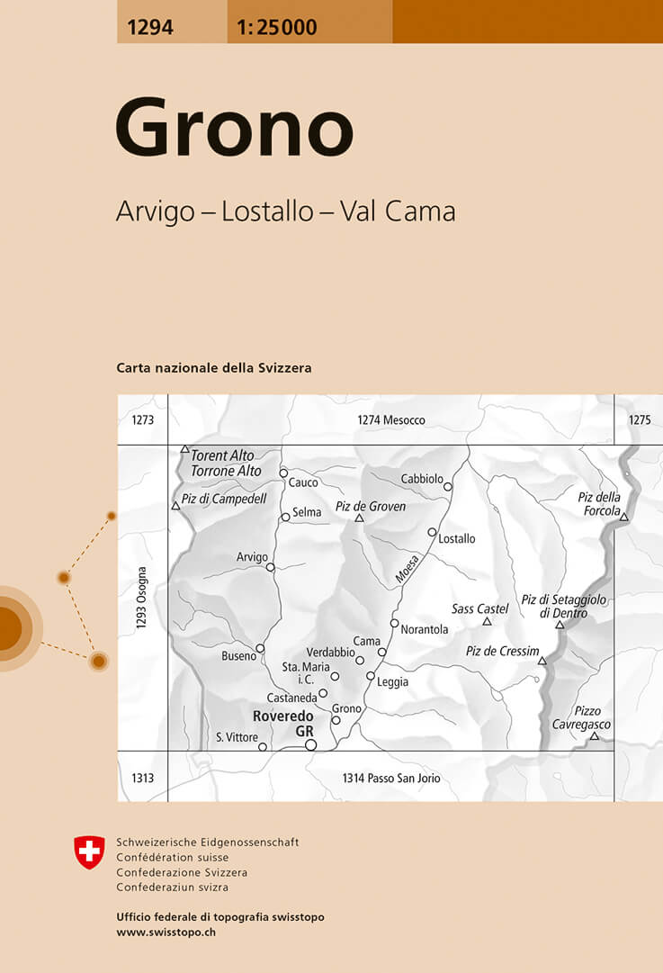 Online bestellen: Wandelkaart - Topografische kaart 1294 Grono | Swisstopo