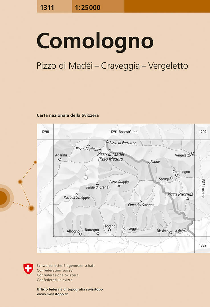 Online bestellen: Wandelkaart - Topografische kaart 1311 Comologno | Swisstopo