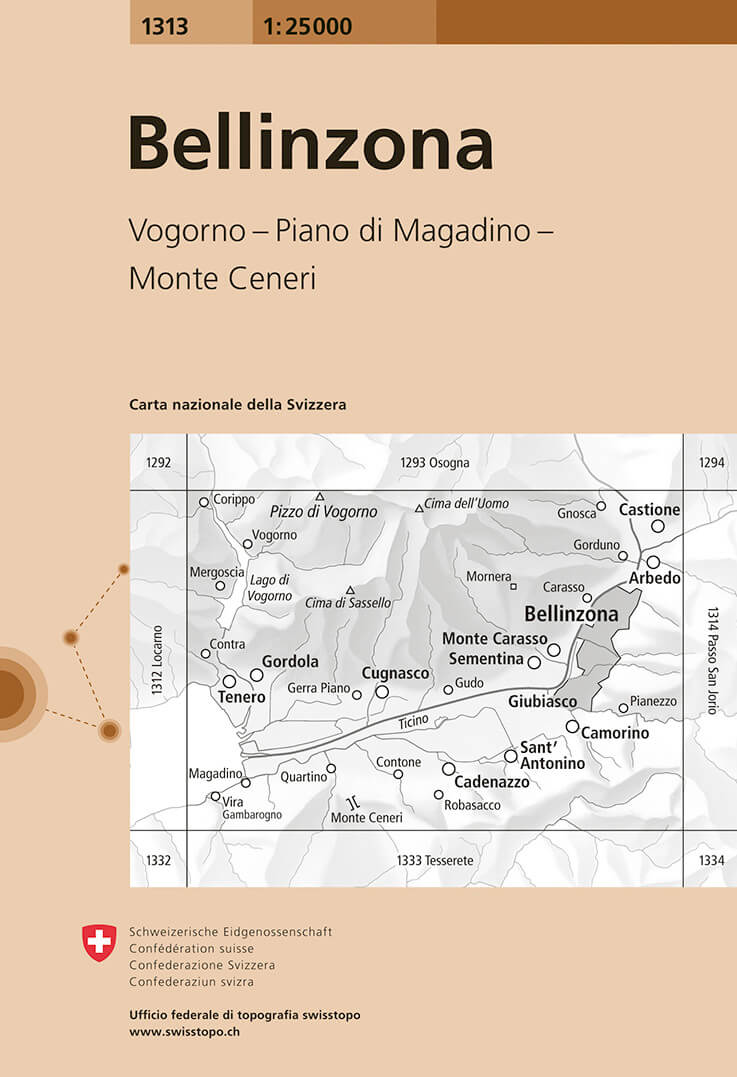 Online bestellen: Wandelkaart - Topografische kaart 1313 Bellinzona | Swisstopo
