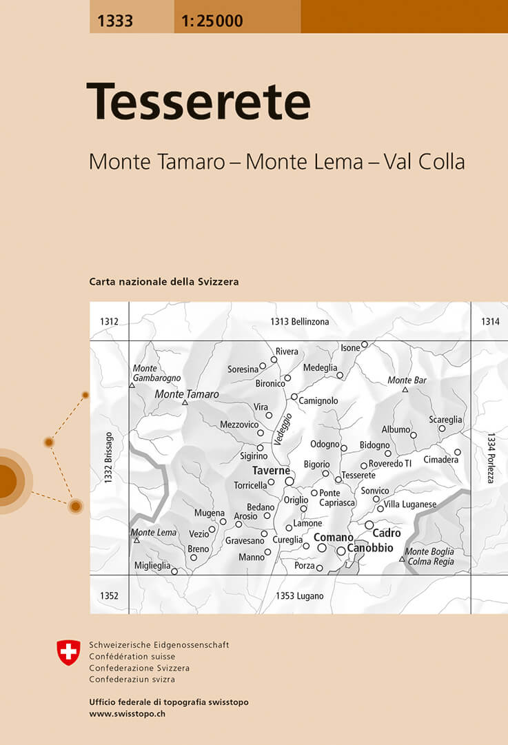Online bestellen: Wandelkaart - Topografische kaart 1333 Tesserete | Swisstopo