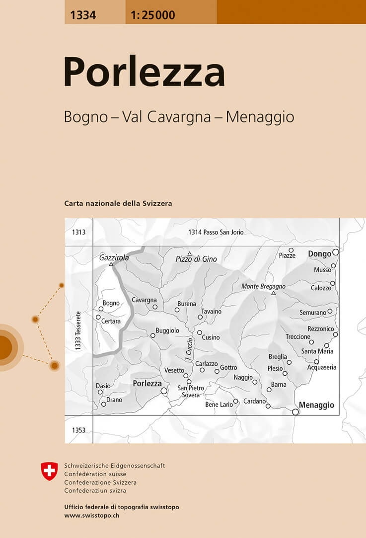 Online bestellen: Wandelkaart - Topografische kaart 1334 Porlezza | Swisstopo