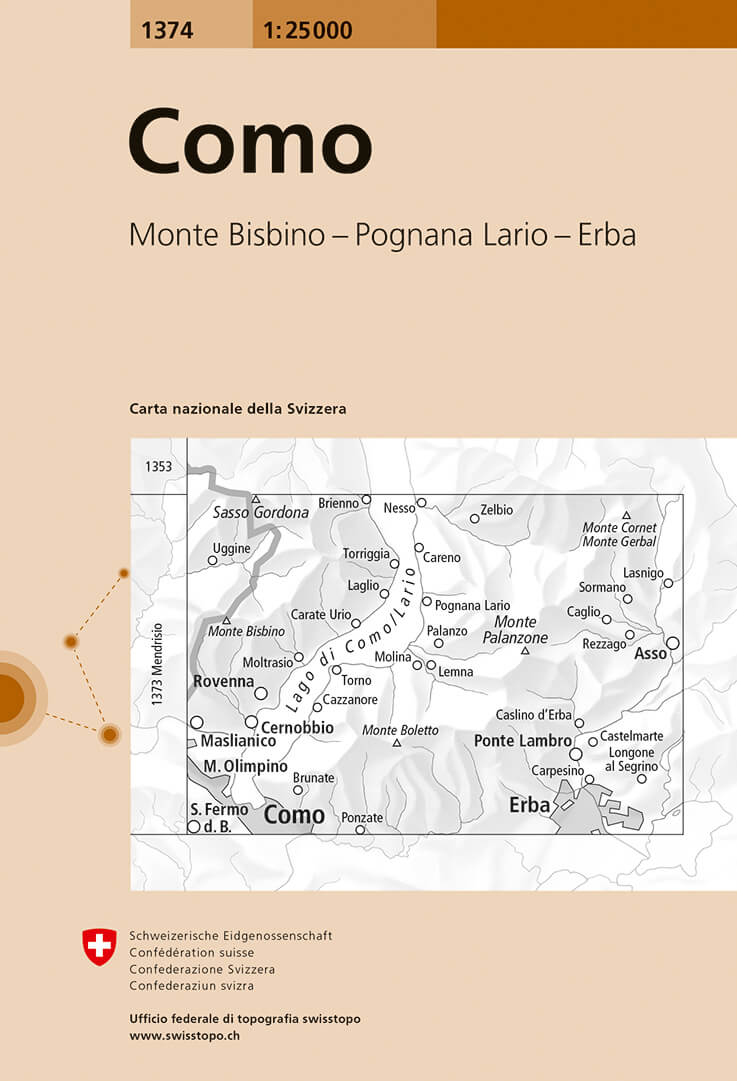 Online bestellen: Wandelkaart - Topografische kaart 1374 Como | Swisstopo