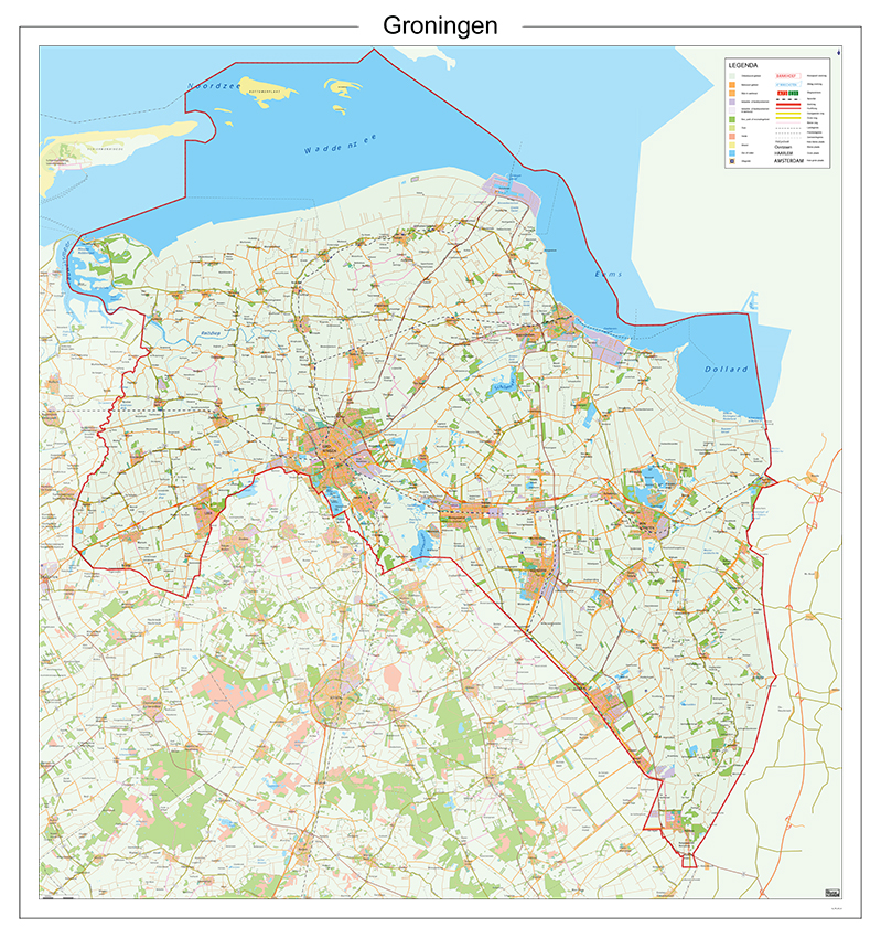 Online bestellen: Wandkaart Provincie Groningen, 100 x 100 cm | 12 Provinciën