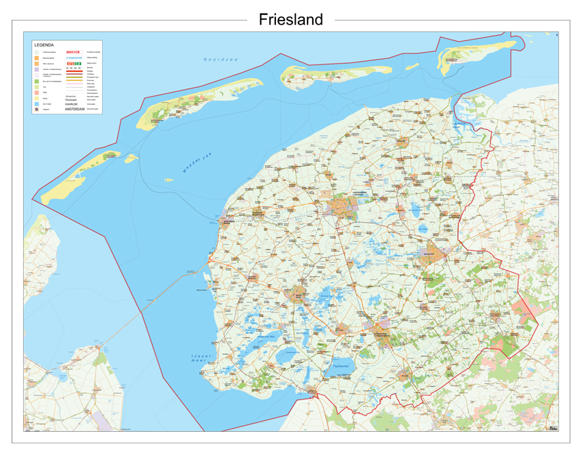 Online bestellen: Wandkaart Provincie Friesland, 120 x 84 cm | 12 Provinciën