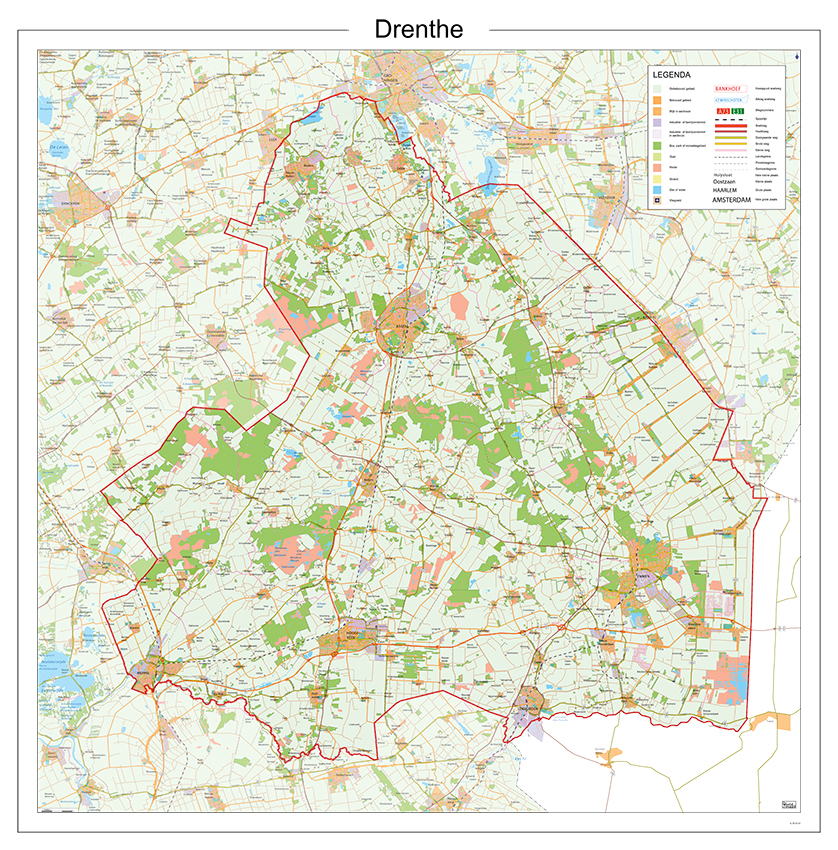 Online bestellen: Wandkaart Provincie Drenthe, 100 x 100 cm | 12 Provinciën