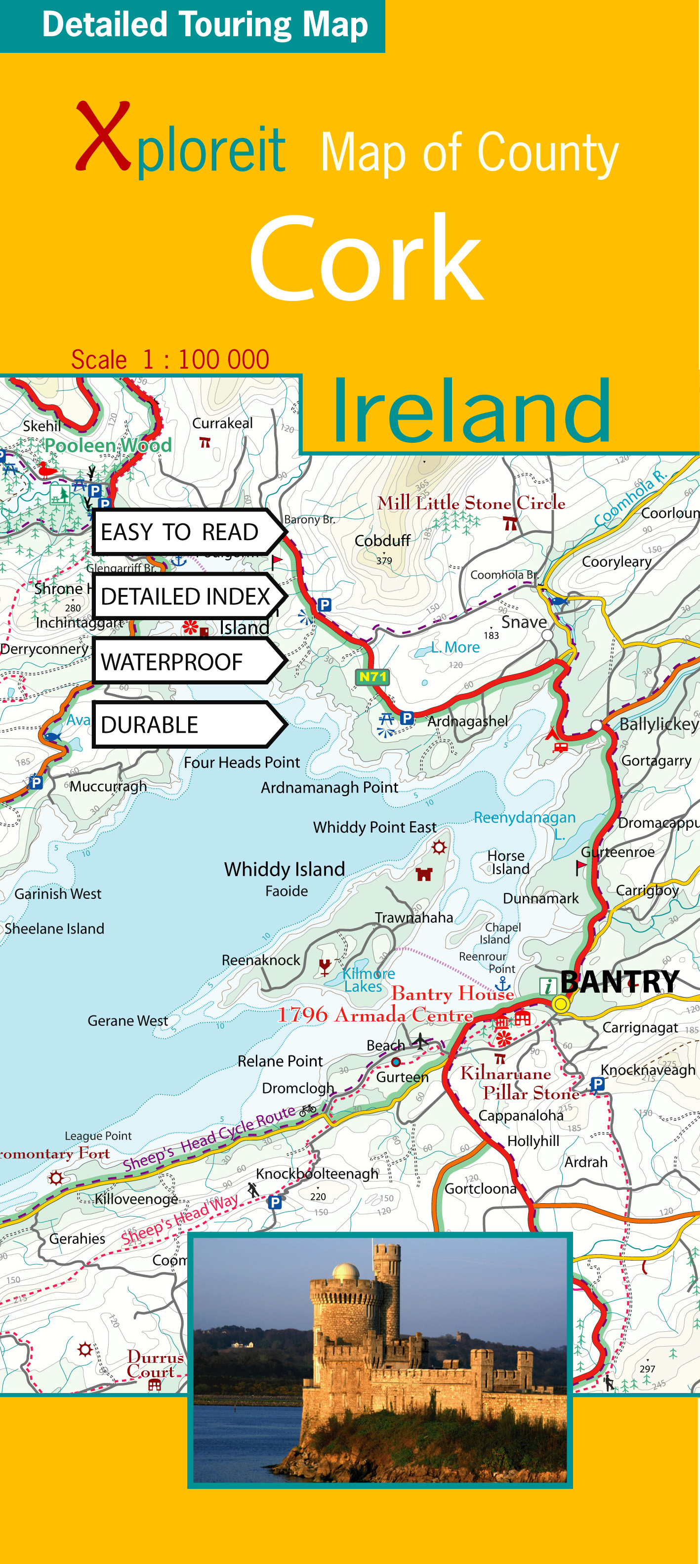Online bestellen: Wegenkaart - landkaart - Fietskaart Cork (Ierland) | Xploreit Maps