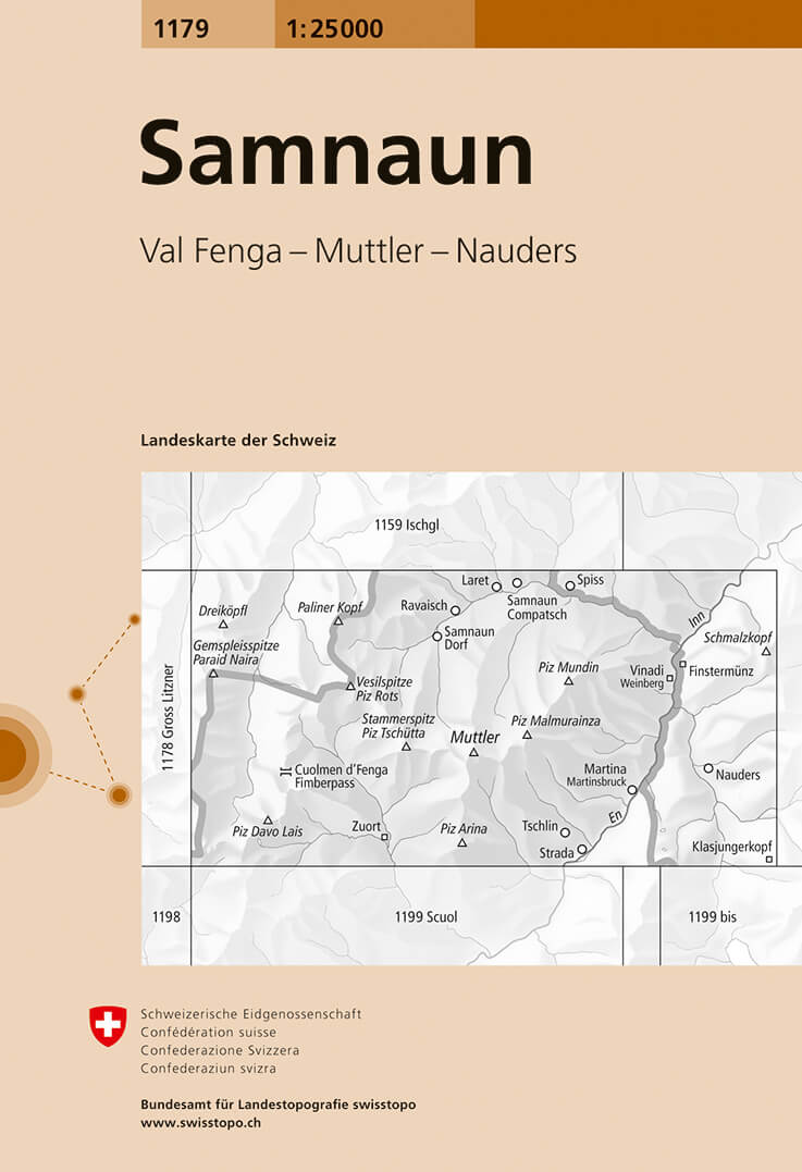 Online bestellen: Wandelkaart - Topografische kaart 1179 Samnaun | Swisstopo