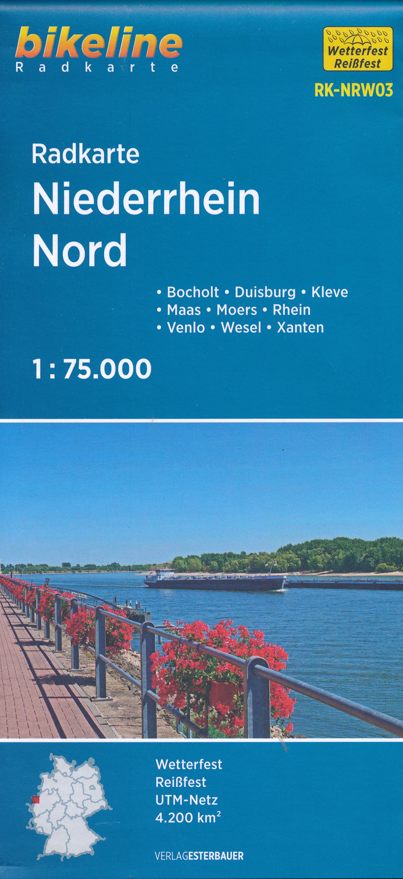 Online bestellen: Fietskaart NRW03 Bikeline Radkarte Niederrhein Nord | Esterbauer