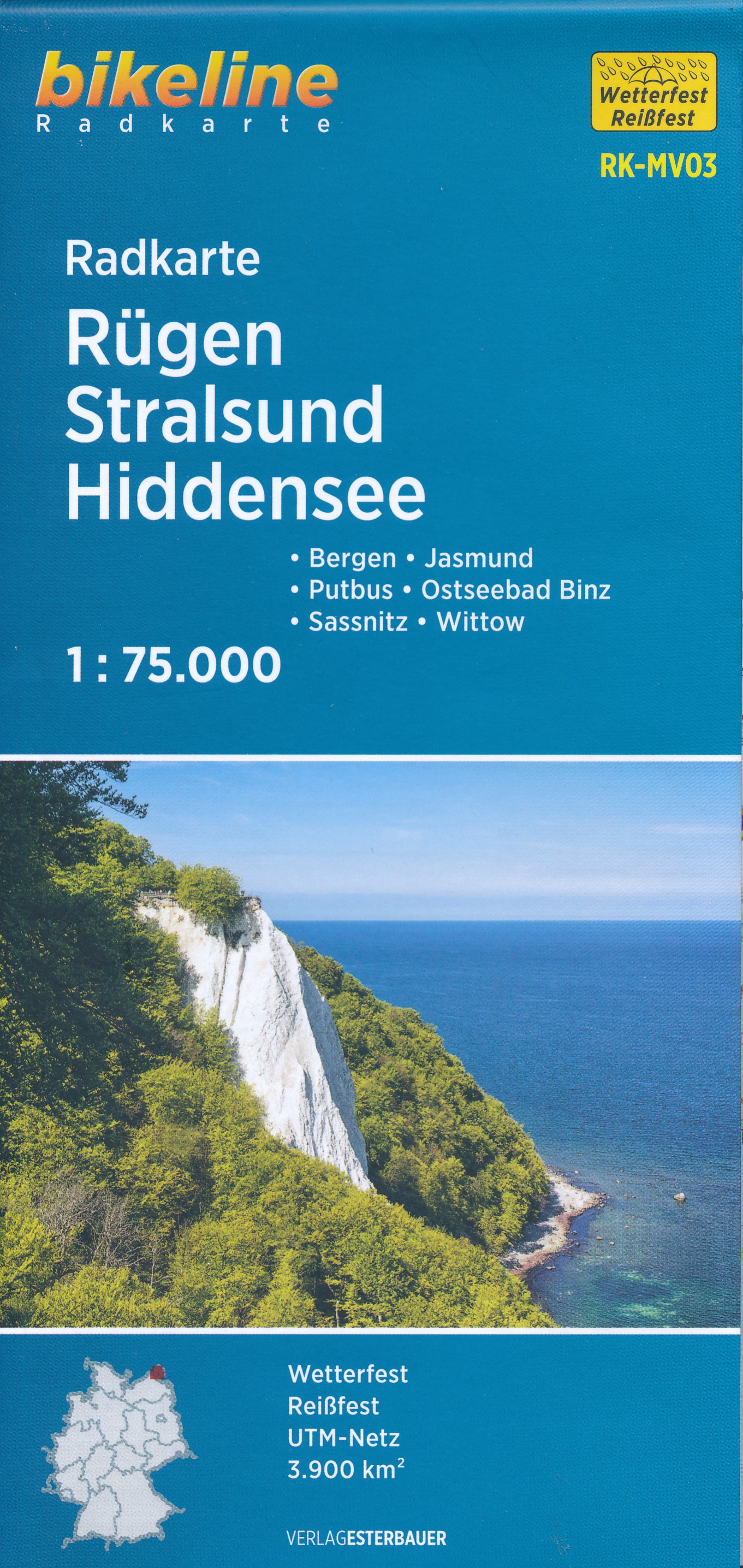 Online bestellen: Fietskaart MV03 Bikeline Radkarte Rügen - Stralsund - Hiddensee | Esterbauer