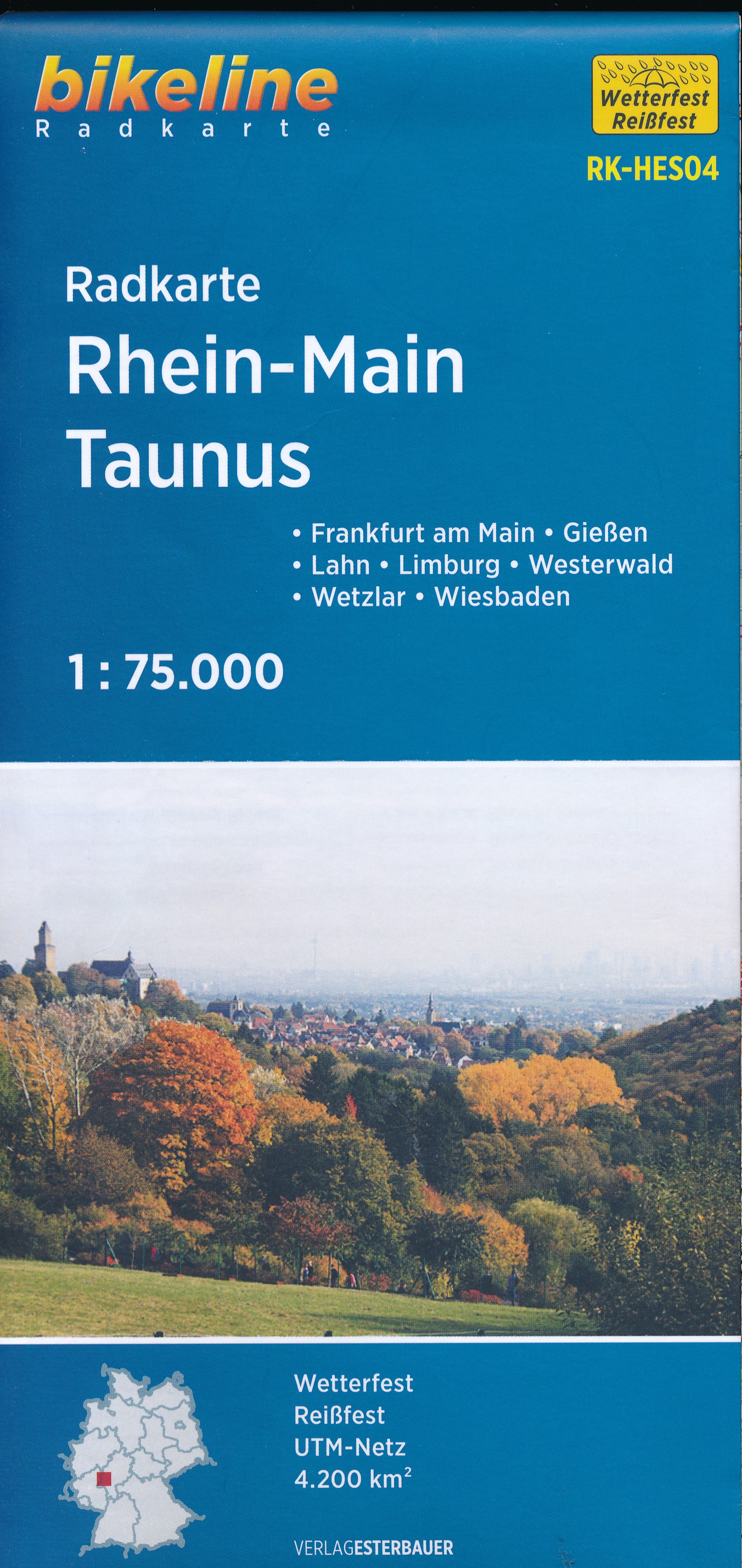 Online bestellen: Fietskaart HES04 Bikeline Radkarte Rhein - Main Taunus | Esterbauer