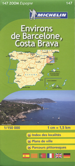 Fietskaart - wegenkaart Barcelona y alrededores Costa Brava  | Michelin 147 | 