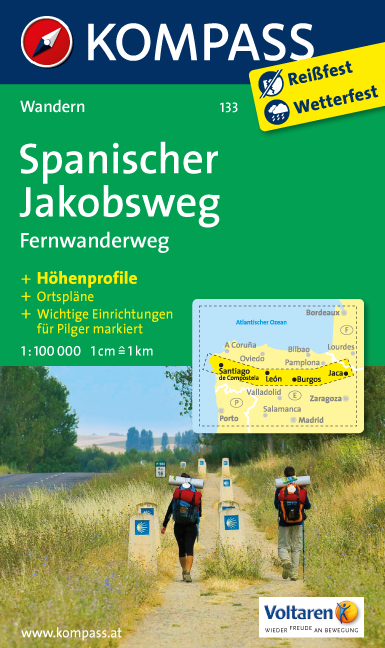 Online bestellen: Wandelkaart - Pelgrimsroute (kaart) 133 Spanischer Jakobsweg | Kompass