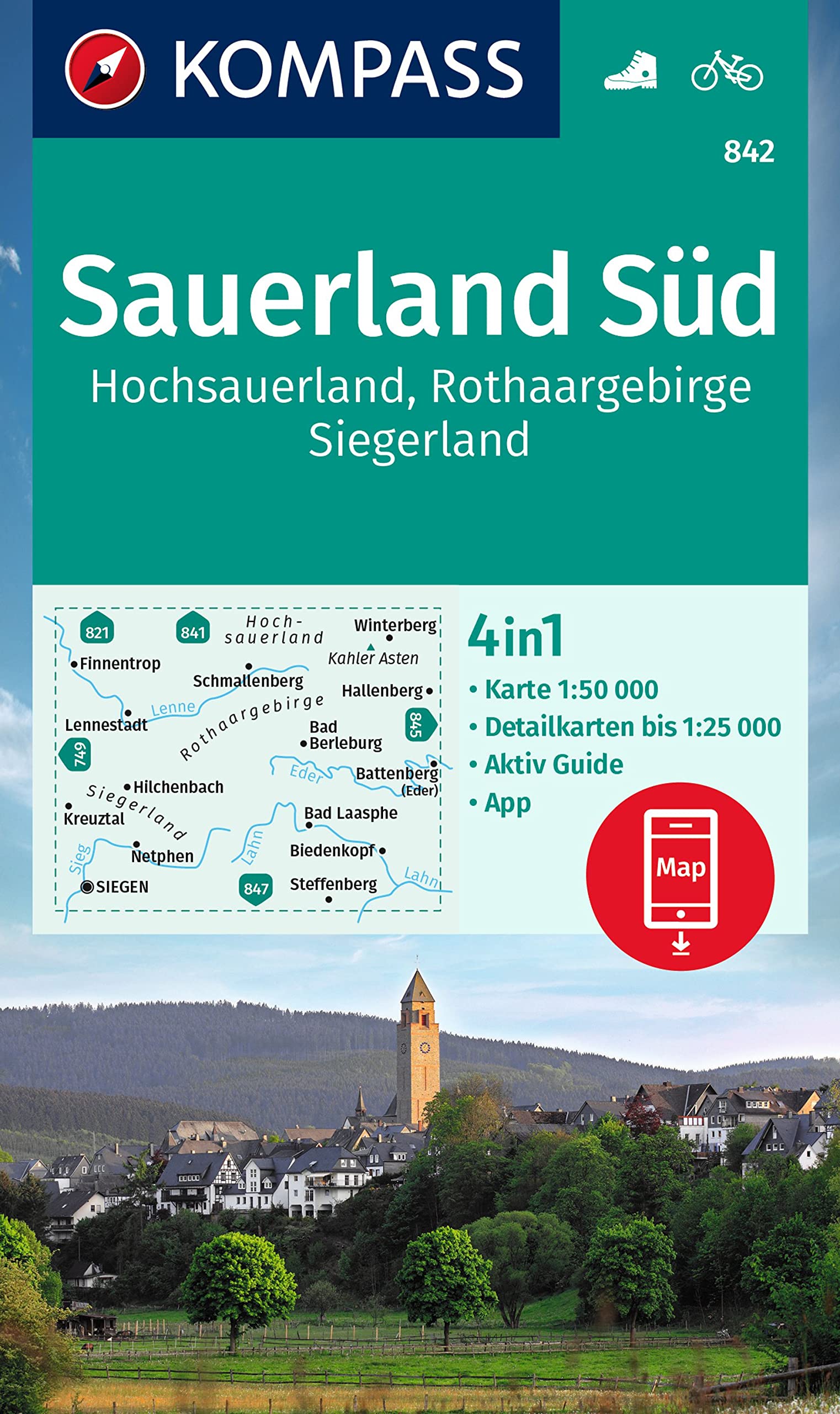 Online bestellen: Wandelkaart 842 Sauerland Süd | Kompass