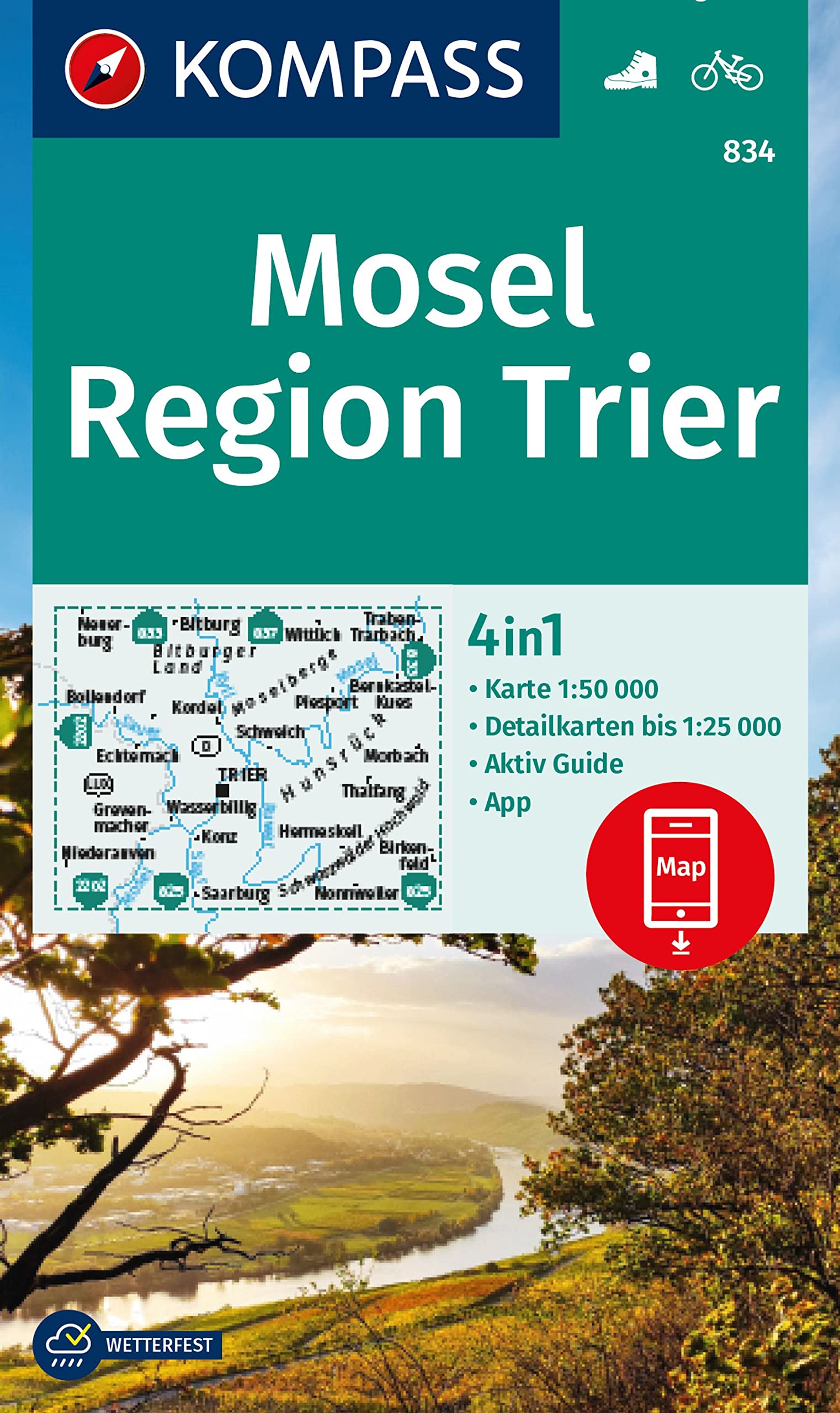Online bestellen: Wandelkaart 834 Mosel - Region Trier | Kompass