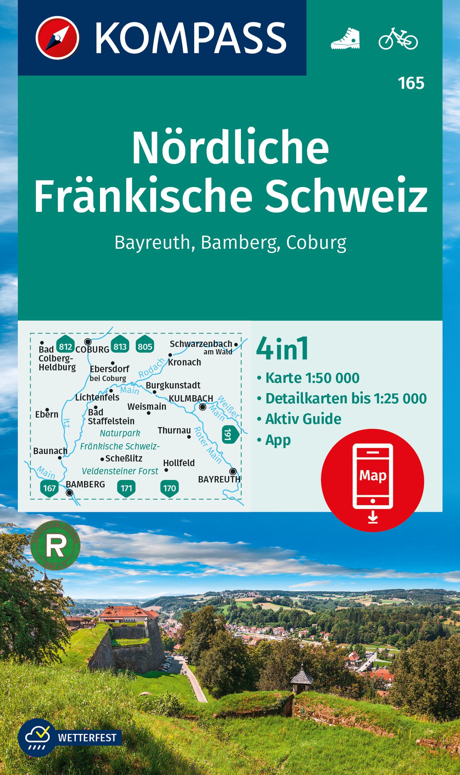 Online bestellen: Wandelkaart 165 Nördliche Fränkische Schweiz | Kompass
