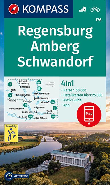 Online bestellen: Wandelkaart 176 Regensburg - Amberg - Schwandorf | Kompass