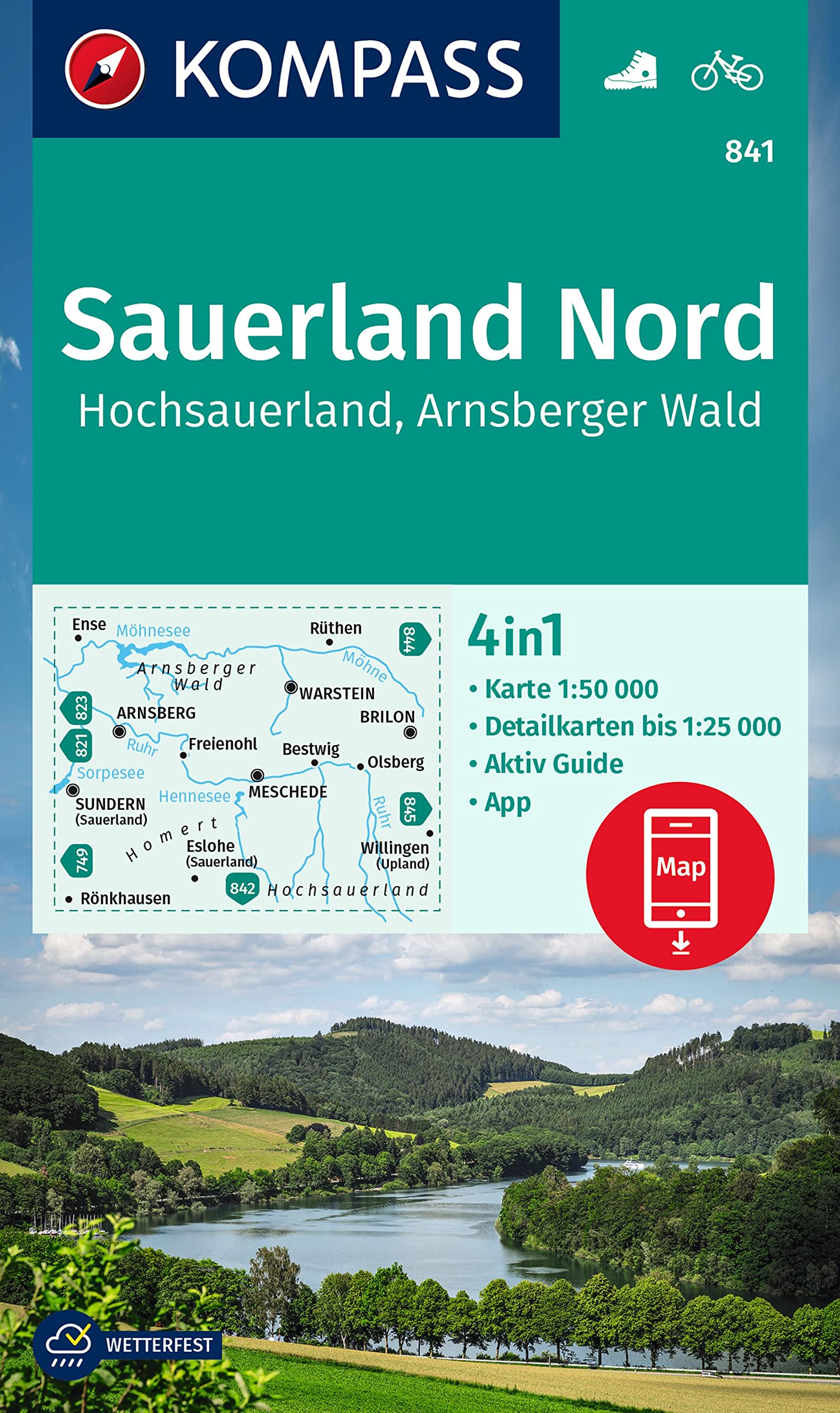 Online bestellen: Wandelkaart 841 Sauerland Nord | Kompass