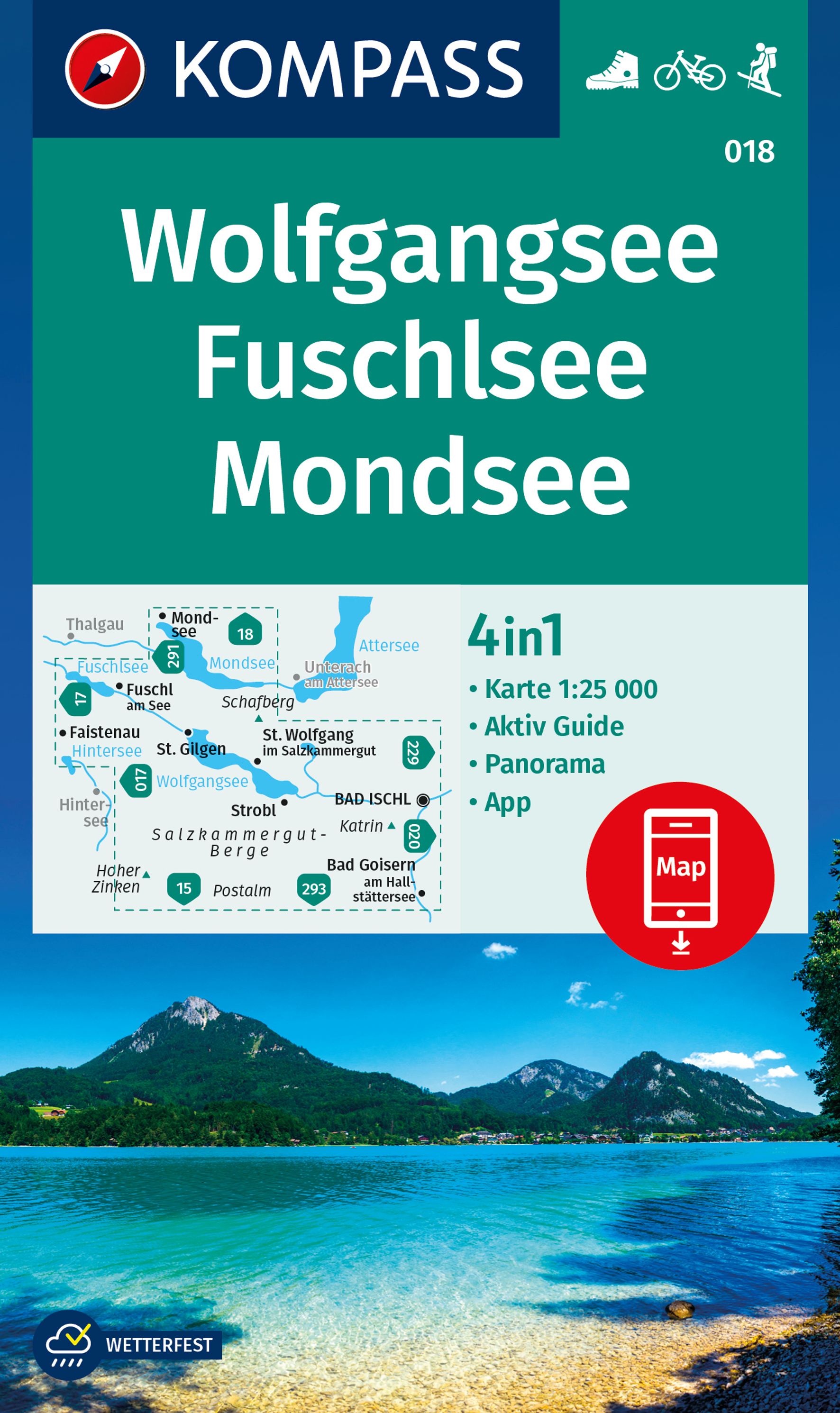 Online bestellen: Wandelkaart 018 Wolfgangsee - Fuschlsee - Mondsee | Kompass