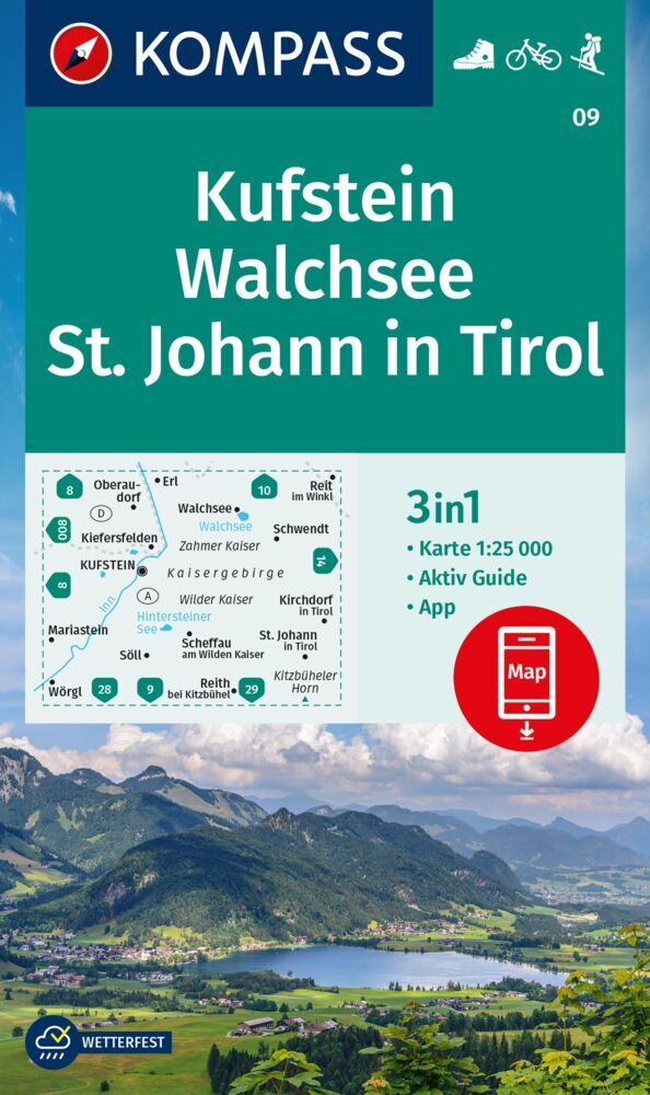 Online bestellen: Wandelkaart 09 Kufstein - Walchsee - St. Johann in Tirol | Kompass