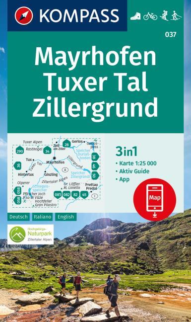 Online bestellen: Wandelkaart 037 Mayrhofen - Tuxer Tal - Zillergrund | Kompass