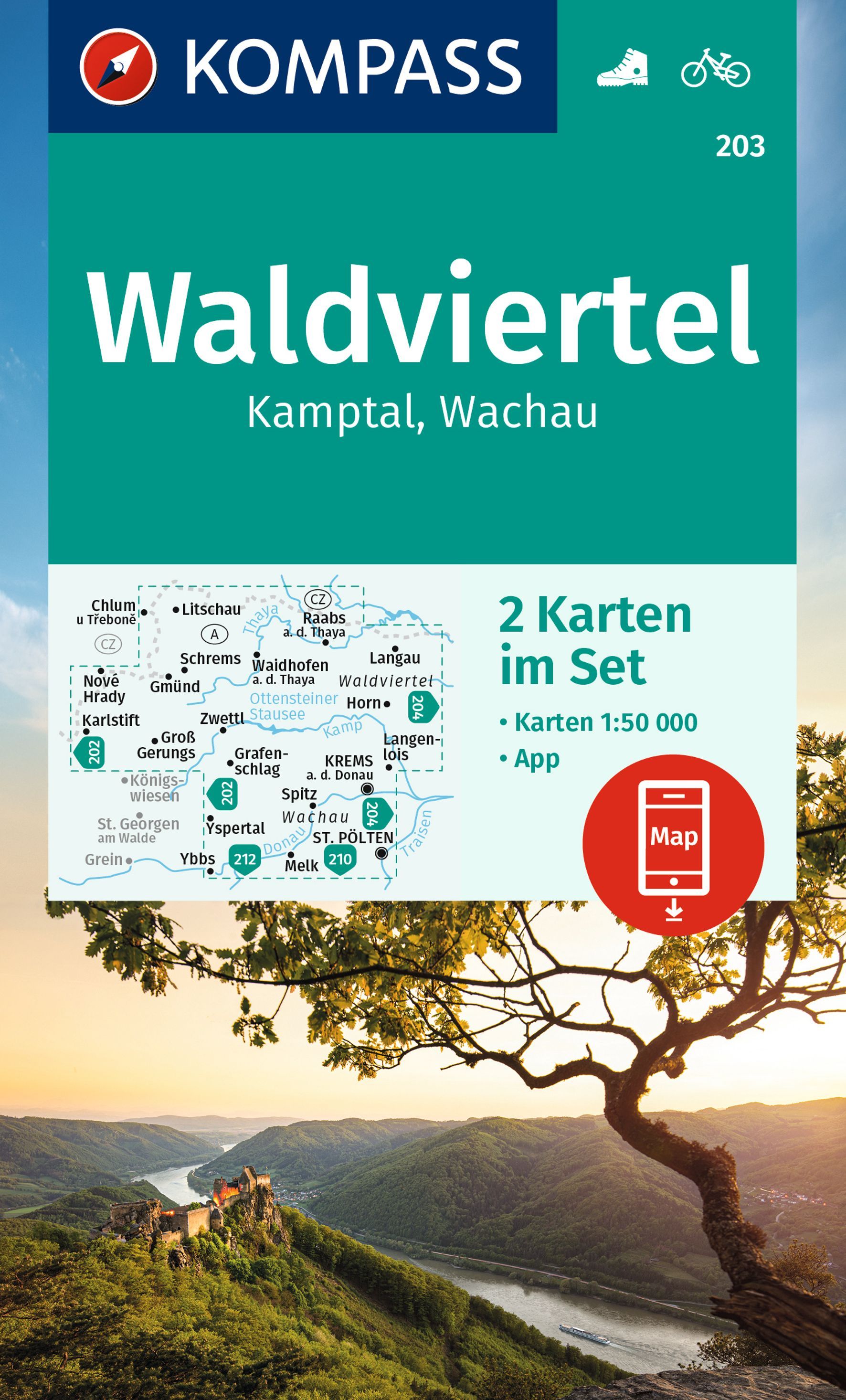 Online bestellen: Wandelkaart 203 Waldviertel | Kompass