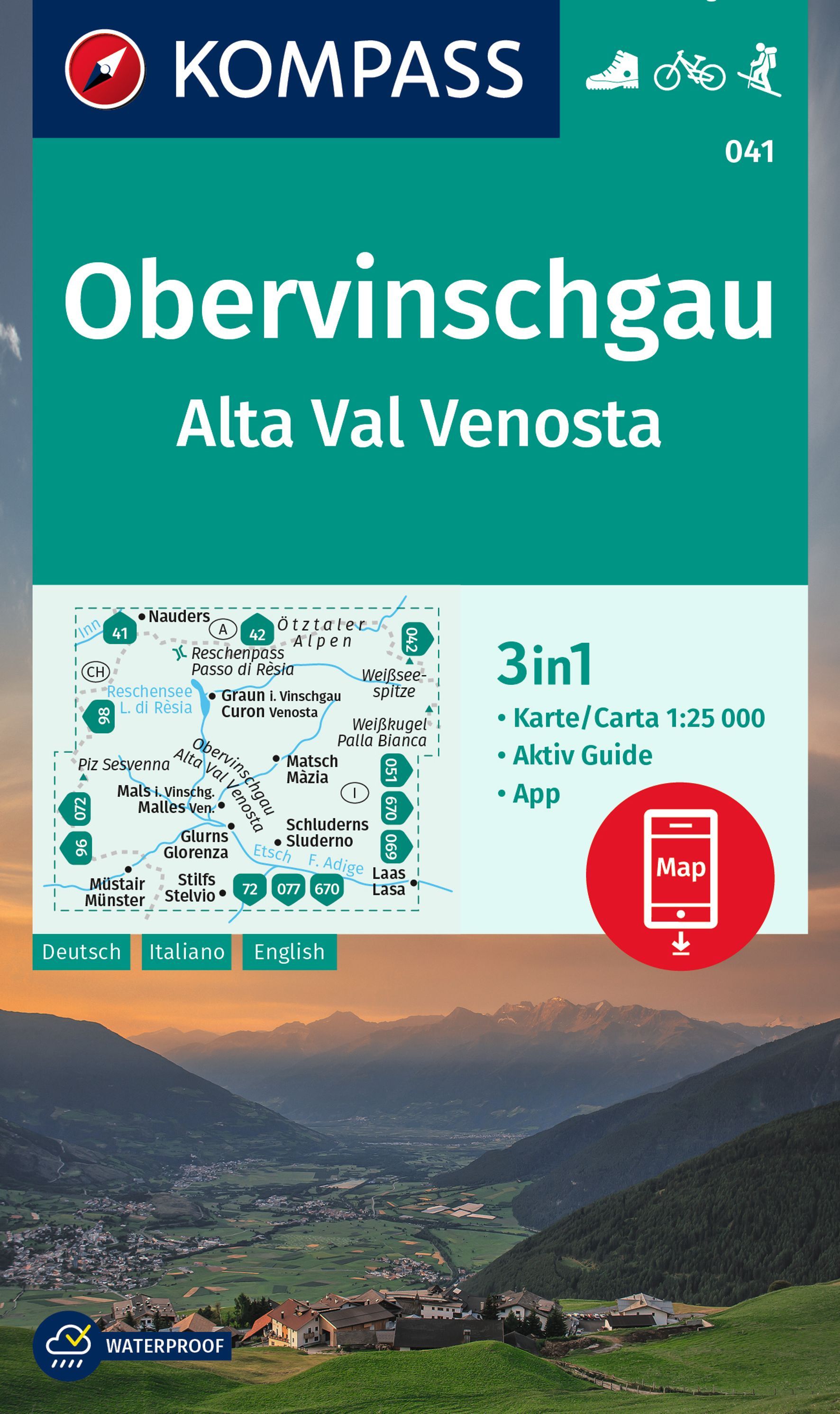 Online bestellen: Wandelkaart 041 Obervinschgau - Alta Val Venosta | Kompass