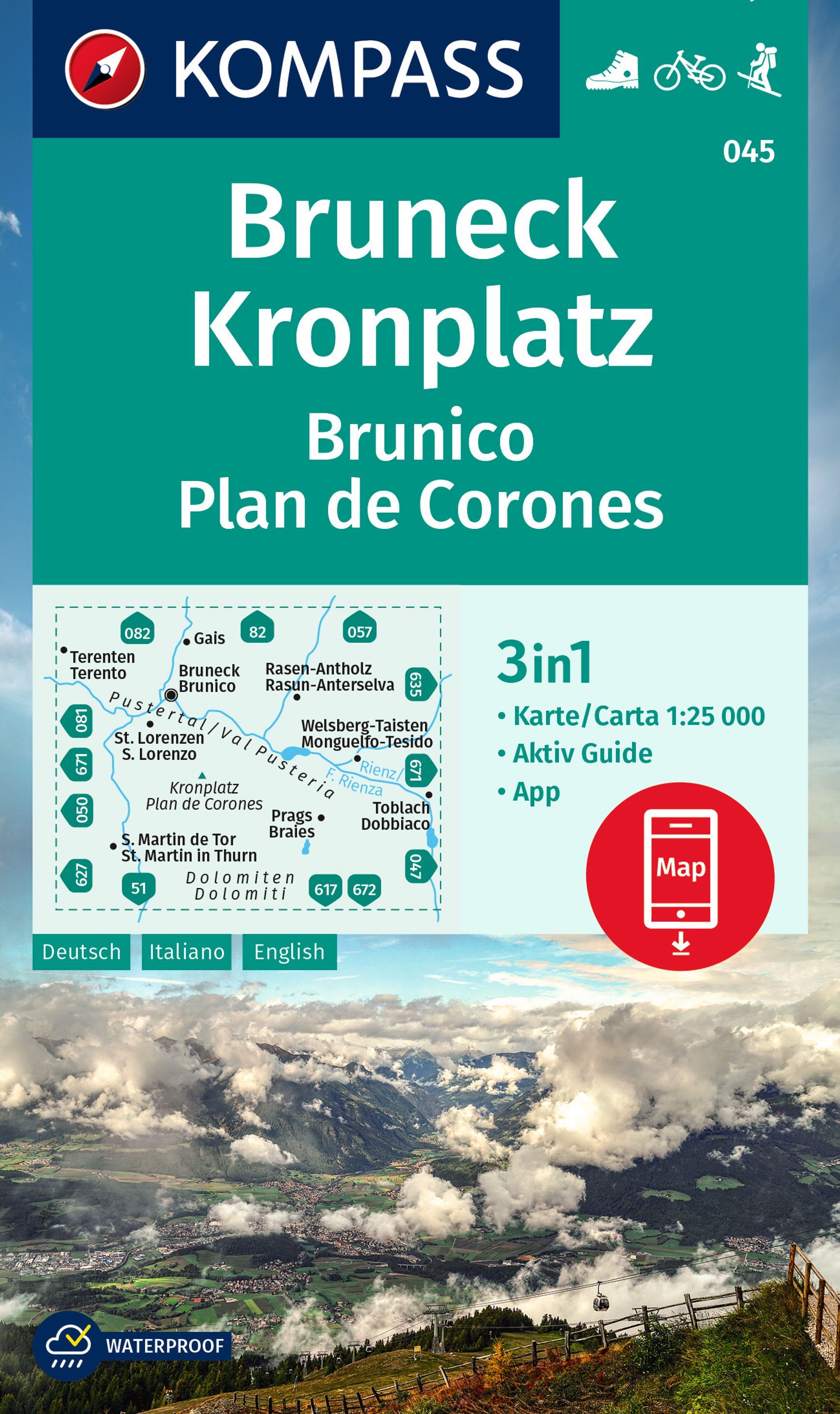 Online bestellen: Wandelkaart 045 Bruneck, Kronplatz | Kompass