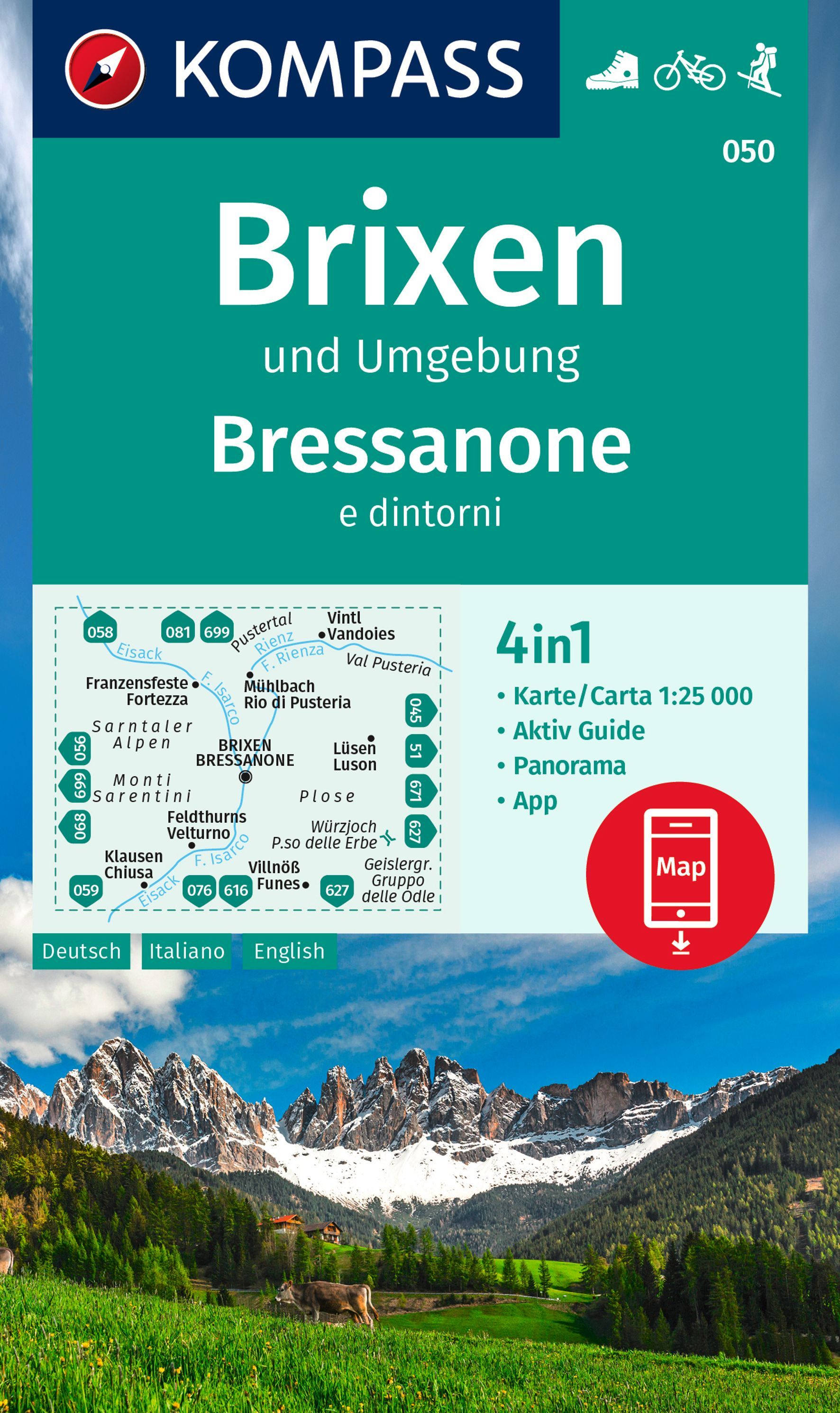 Online bestellen: Wandelkaart 050 Brixen und Umgebung - Bressanone e dintorni | Kompass