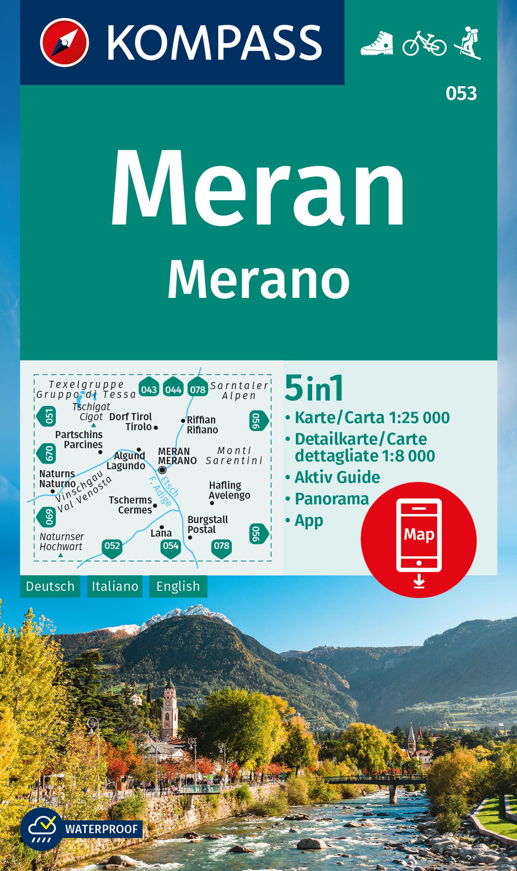 Online bestellen: Wandelkaart 053 Meran - Merano | Kompass