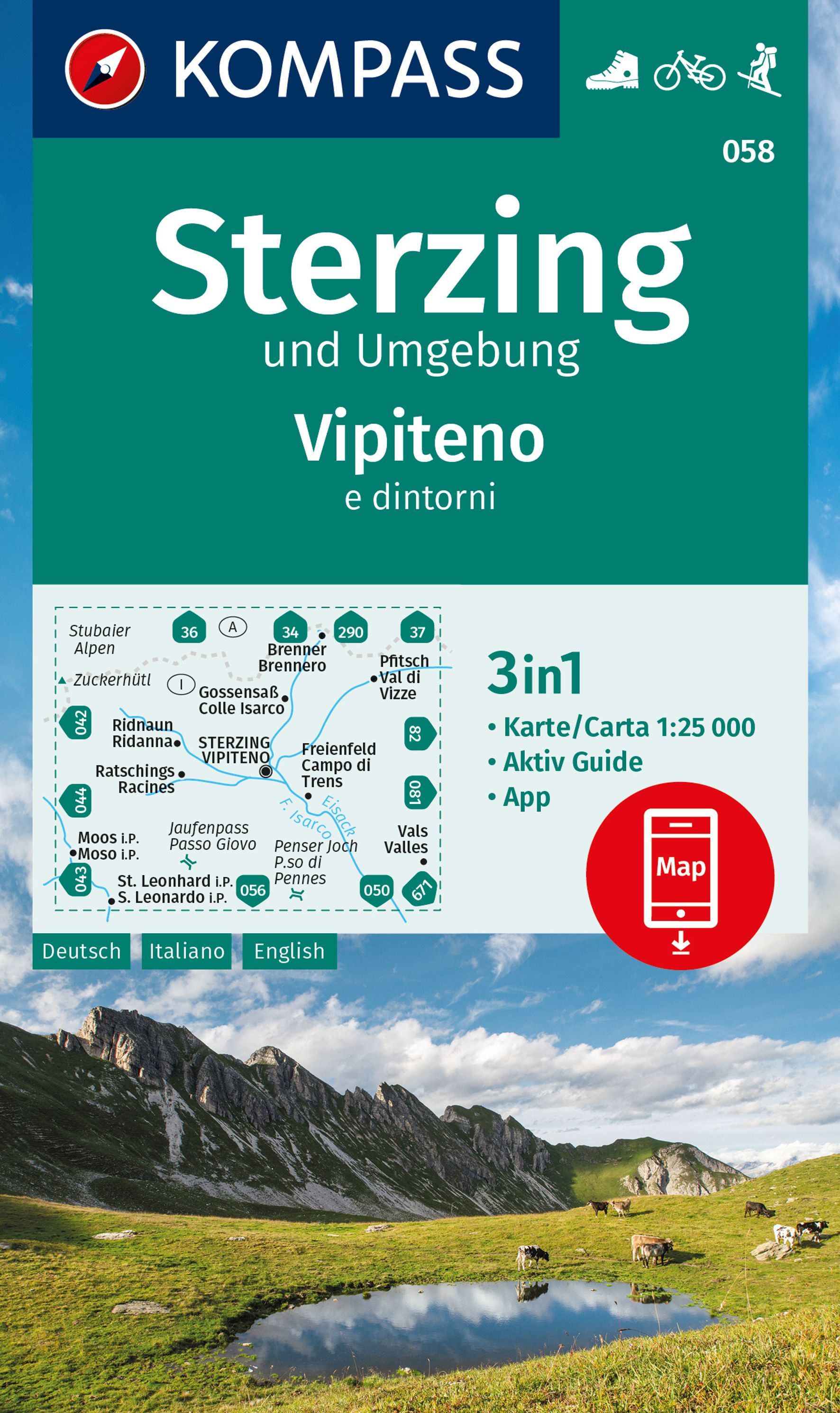 Online bestellen: Wandelkaart 058 Sterzing und Umgebung - Vipiteno e dintorni | Kompass
