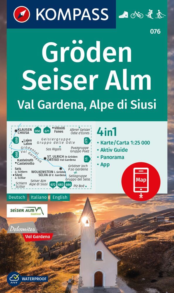 Online bestellen: Wandelkaart 076 Gröden - Seiser Alm - Val Gardena - Alpe di Siusi | Kompass