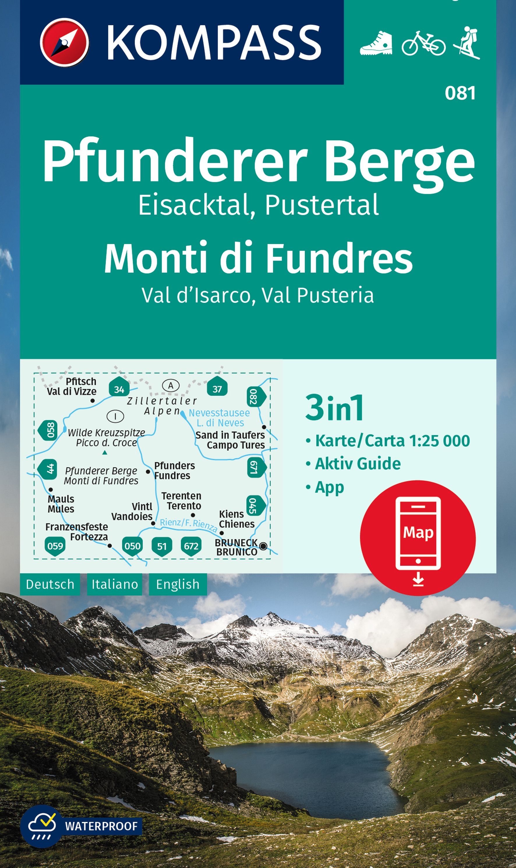 Online bestellen: Wandelkaart 081 Pfunderer Berge - Monti di Fundres | Kompass