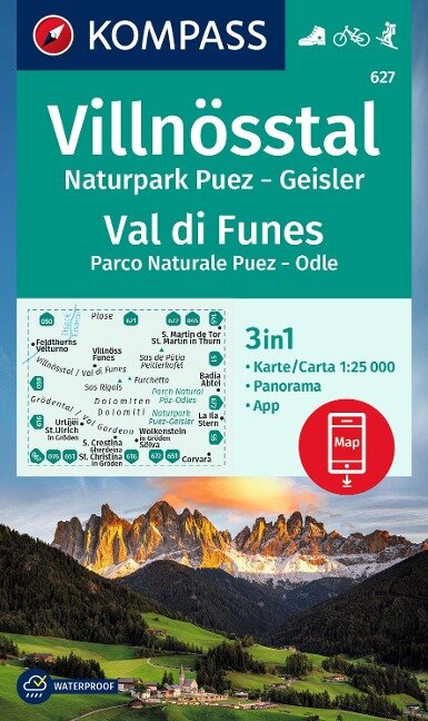 Online bestellen: Wandelkaart 627 Villnösstal - Val di Funes | Kompass