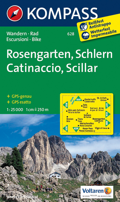 Wandelkaart 628 Rosengarten/Catinaccio-Schlern/Sciliar | Kompass | 