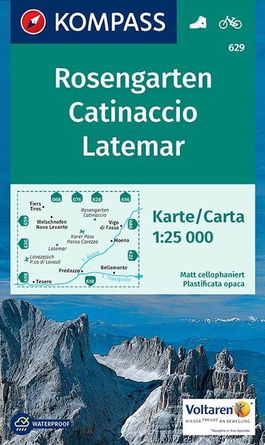 Online bestellen: Wandelkaart 629 Rosengarten - Cantinaccio - Latemar | Kompass