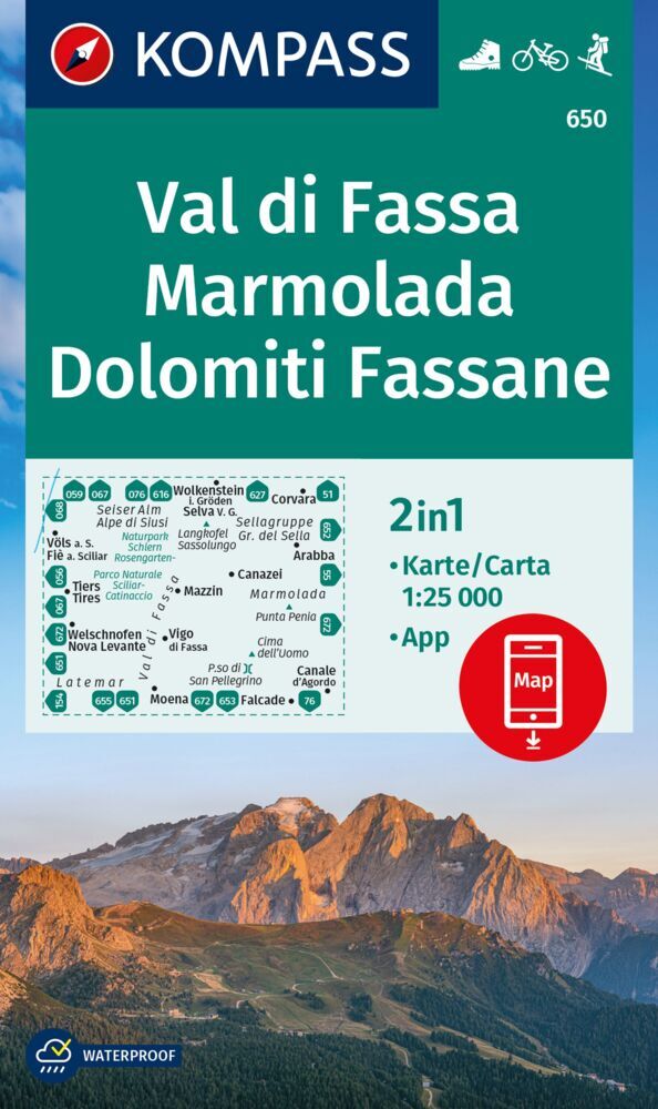 Online bestellen: Wandelkaart 650 Val di Fassa Marmolada Dolomiti Fassane | Kompass