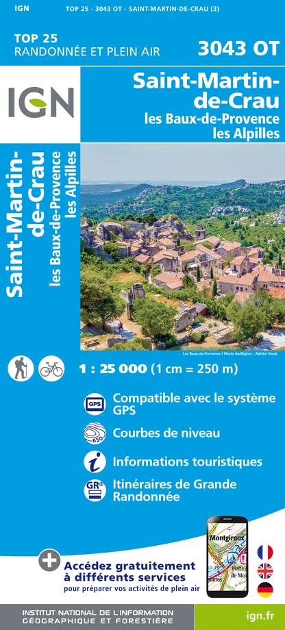 Online bestellen: Topografische kaart - Wandelkaart 3043OT Saint-Martin-de-Crau | IGN - Institut Géographique National