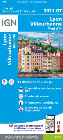 Online bestellen: Wandelkaart - Topografische kaart 3031OT Lyon - Villeurbanne - Mont d'Or | IGN - Institut Géographique National
