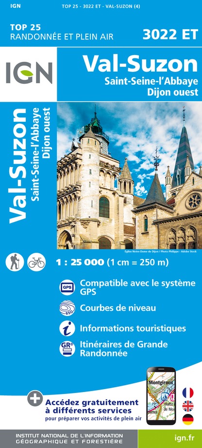 Online bestellen: Wandelkaart - Topografische kaart 3022ET Val-Suzon - St-Seine-l'Abbaye - Dijon Ouest | IGN - Institut Géographique National