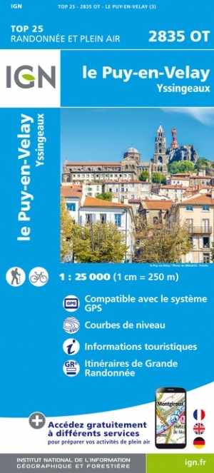 Online bestellen: Wandelkaart - Topografische kaart 2835OT Le Puy-en-Velay | IGN - Institut Géographique National