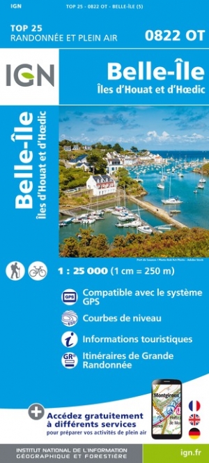 Online bestellen: Wandelkaart - Topografische kaart 0822OT Belle-Ile - Ile d'Houat et d'Hoëdic Bretagne | IGN - Institut Géographique National