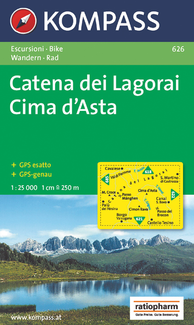 Wandelkaart 626 Catena dei Lagorai-Cima d'Asta | Kompass |