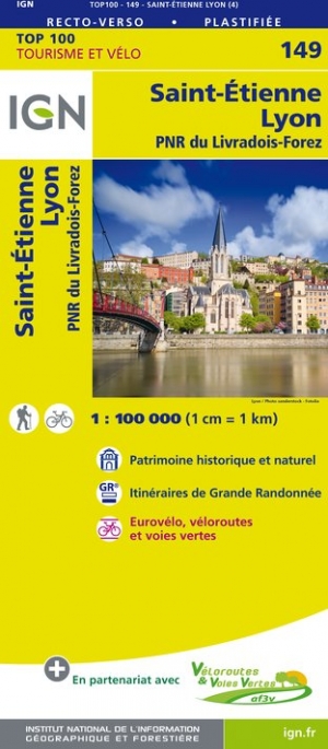 Online bestellen: Fietskaart - Wegenkaart - landkaart 149 Lyon - St. Etienne - PNR du Livardois Forez | IGN - Institut Géographique National