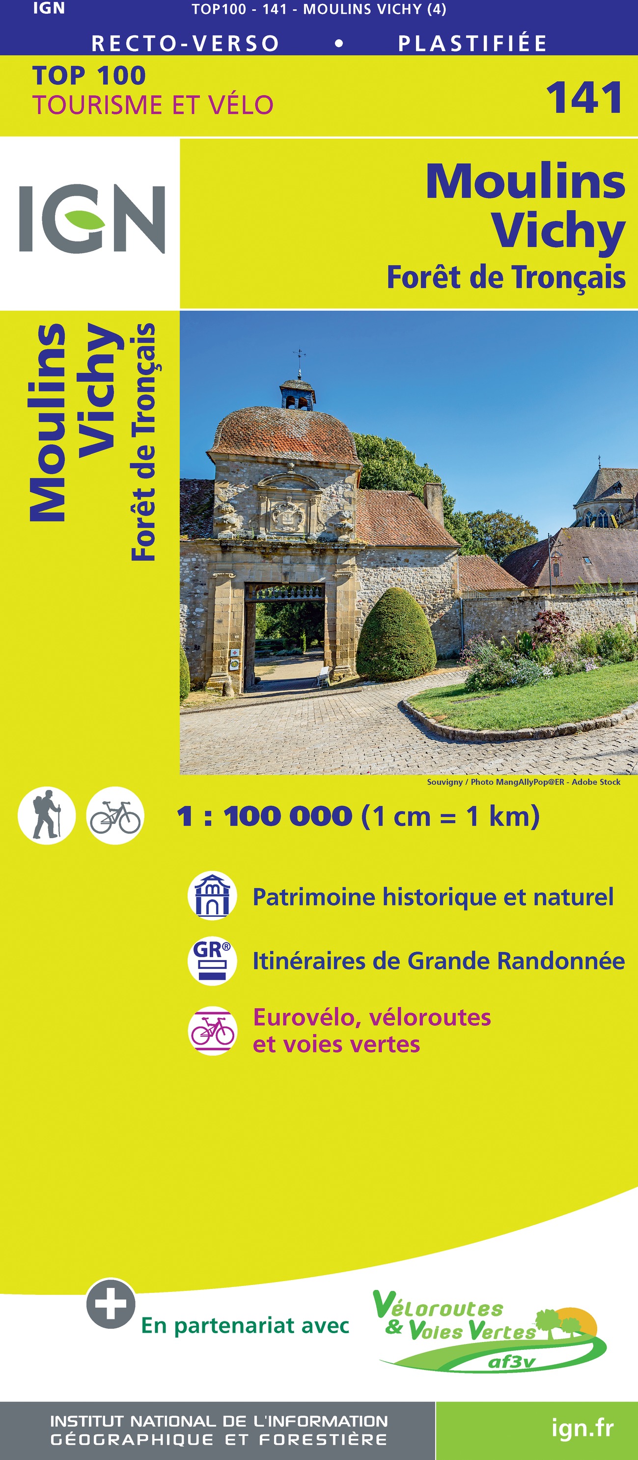 Online bestellen: Fietskaart - Wegenkaart - landkaart 141 Moulins - Vichy | IGN - Institut Géographique National