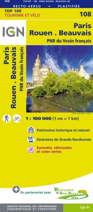 Online bestellen: Fietskaart - Wegenkaart - landkaart 108 Paris - Rouen | IGN - Institut Géographique National