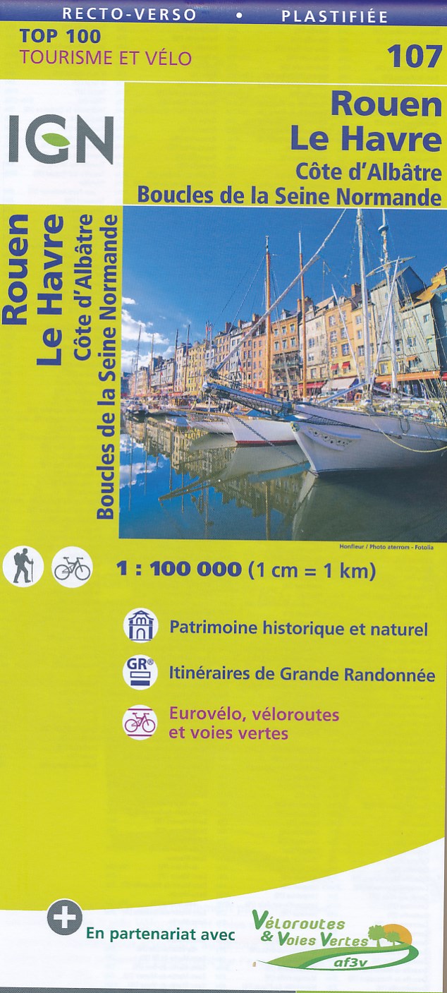 Online bestellen: Fietskaart - Wegenkaart - landkaart 107 Rouen - Le Havre | IGN - Institut Géographique National