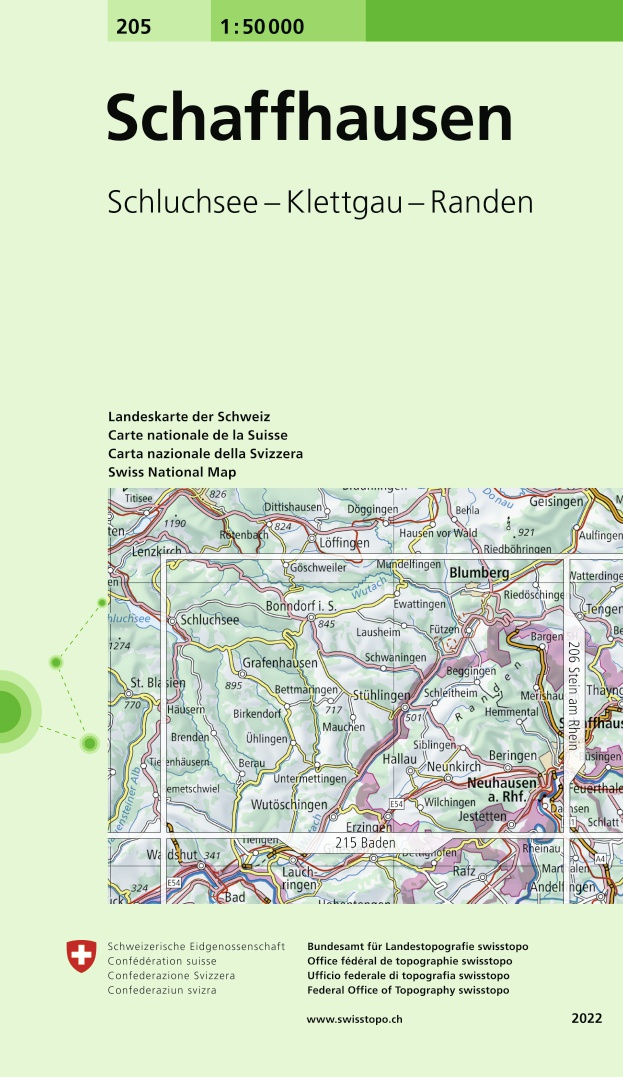 Online bestellen: Wandelkaart - Topografische kaart 205 Schaffhausen | Swisstopo