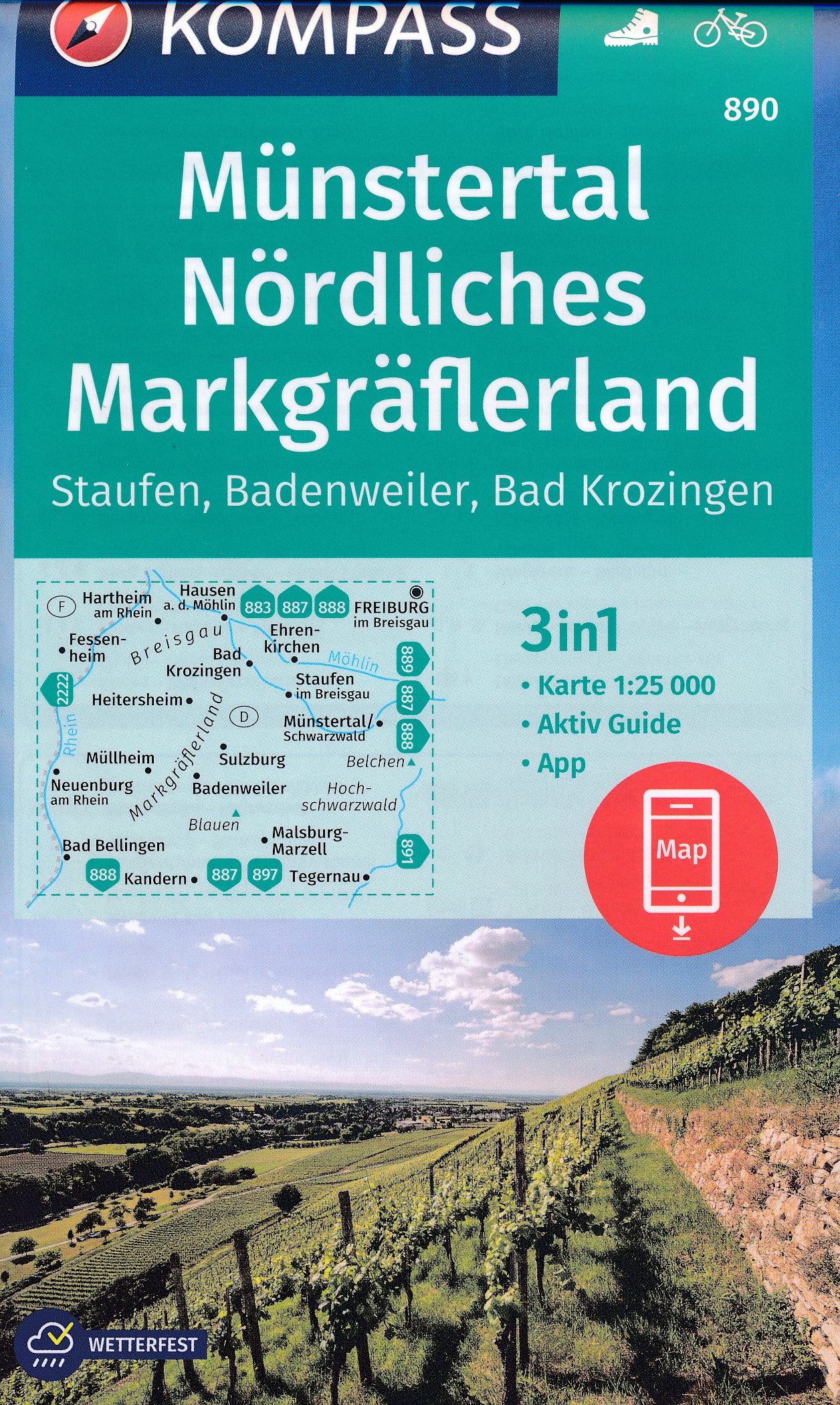 Online bestellen: Wandelkaart 890 Münstertal - Nördliches Markgräflerland | Kompass