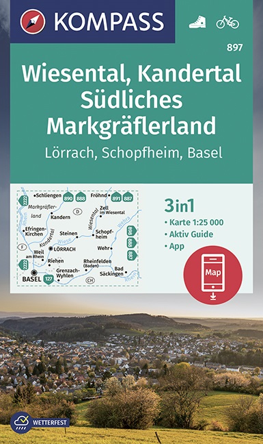 Online bestellen: Wandelkaart 897 Wiesental - Kandertal - Südliches Markgräflerland | Kompass