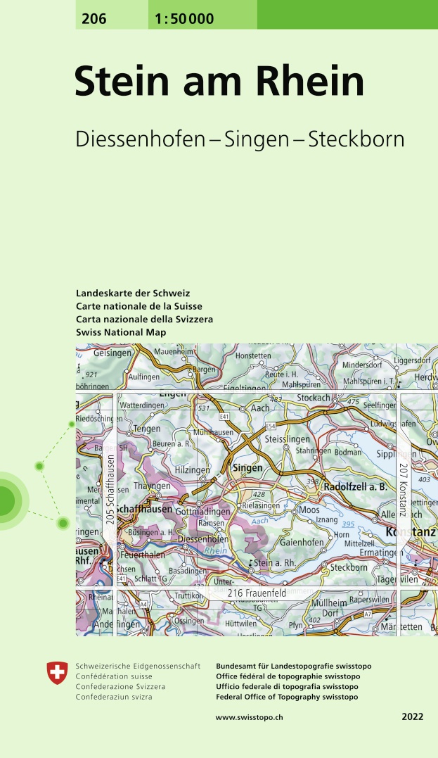 Online bestellen: Wandelkaart - Topografische kaart 206 Stein am Rhein | Swisstopo